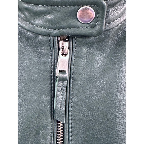 VTG Liebeskind Berlin Green Leather Jacket Sz L Poly Lined Adjustable Waist - Picture 3 of 10